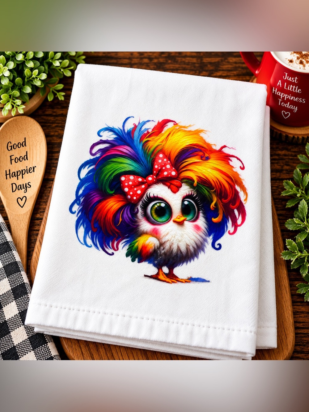 Rainbow Chicken Decorative Kitchen Towel Colorful Bird Kitchen Decor